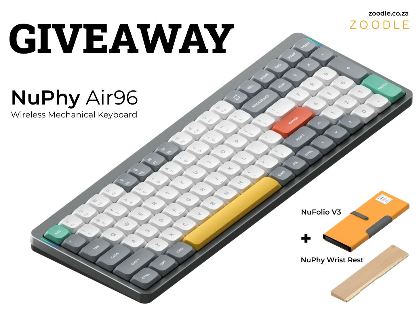 Win a NuPhy Air96 keyboard, NuFolio V3 holder, and wrist rest giveaway.
