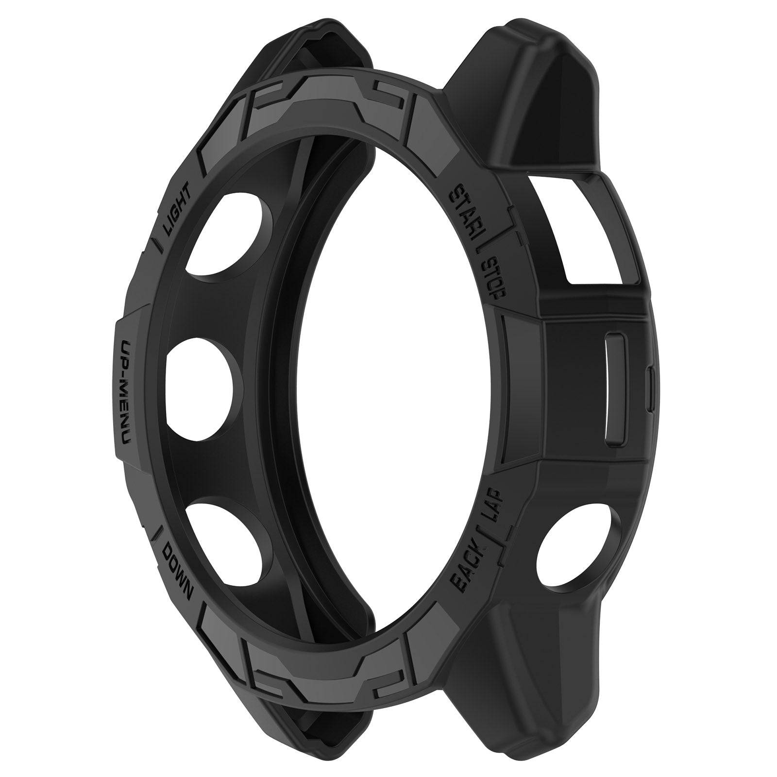 Black Armor Protective Case for GARMIN Fenix E, featuring a tough PC shell with precise cutouts for easy access to buttons and sensors.