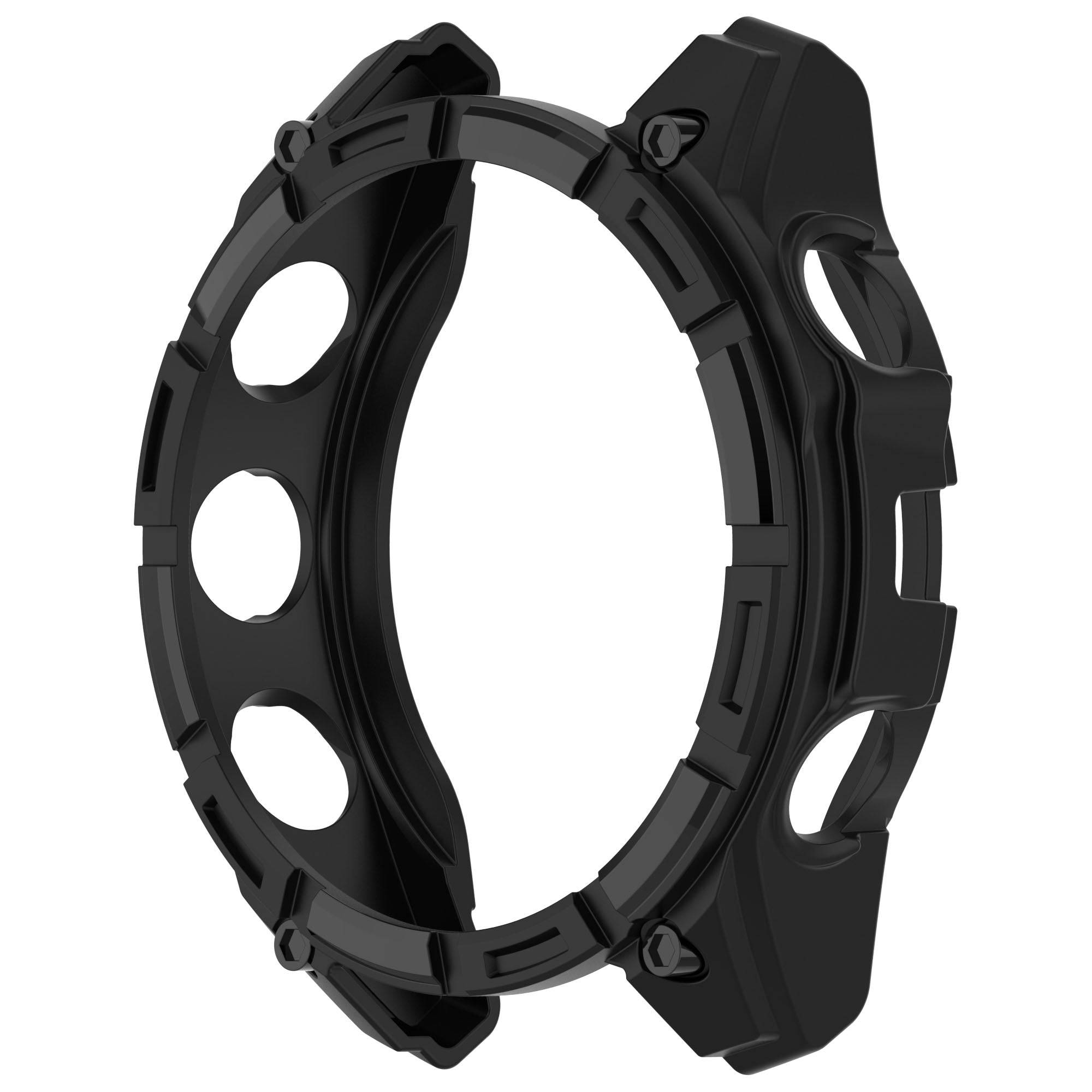 Side view of Zoodle Garmin Fenix 8 Solar Case in black, highlighting shock-absorbing structure and button cutouts.