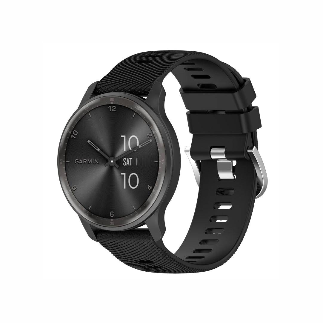 Classic Silicone Watch Band for GARMIN in black, offering a timeless look with a secure silver buckle for any occasion.