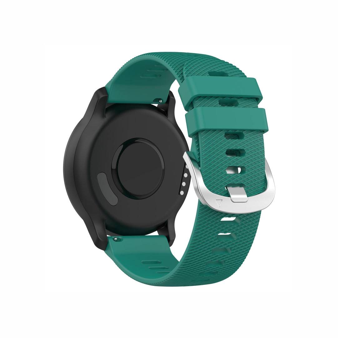 Back view of Classic Silicone Watch Band for GARMIN in teal green, designed for durability and secure fit with silver clasp.