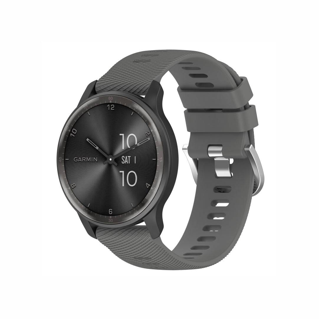 Classic Silicone Watch Band for GARMIN in gray, offering a sleek, water-resistant design with durable silver buckle for everyday wear.