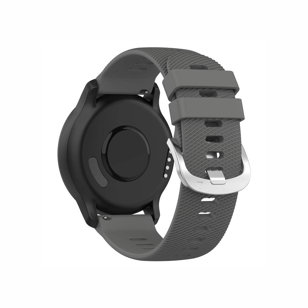 Back view of Classic Silicone Watch Band for GARMIN in gray, featuring a textured silicone strap and sturdy buckle.