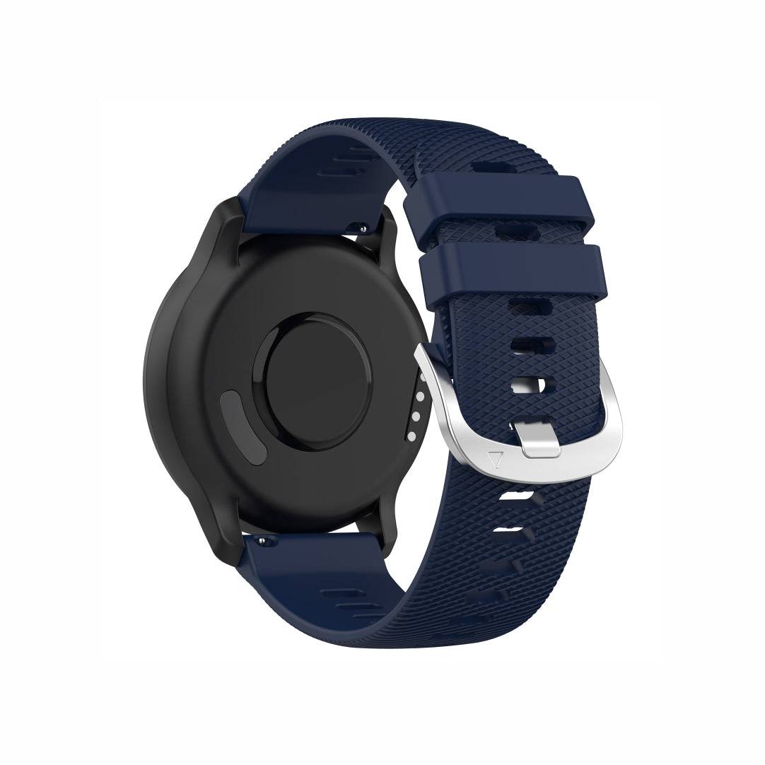 Back view of Classic Silicone Watch Band for GARMIN in navy blue, offering a secure and stylish fit with silver buckle.
