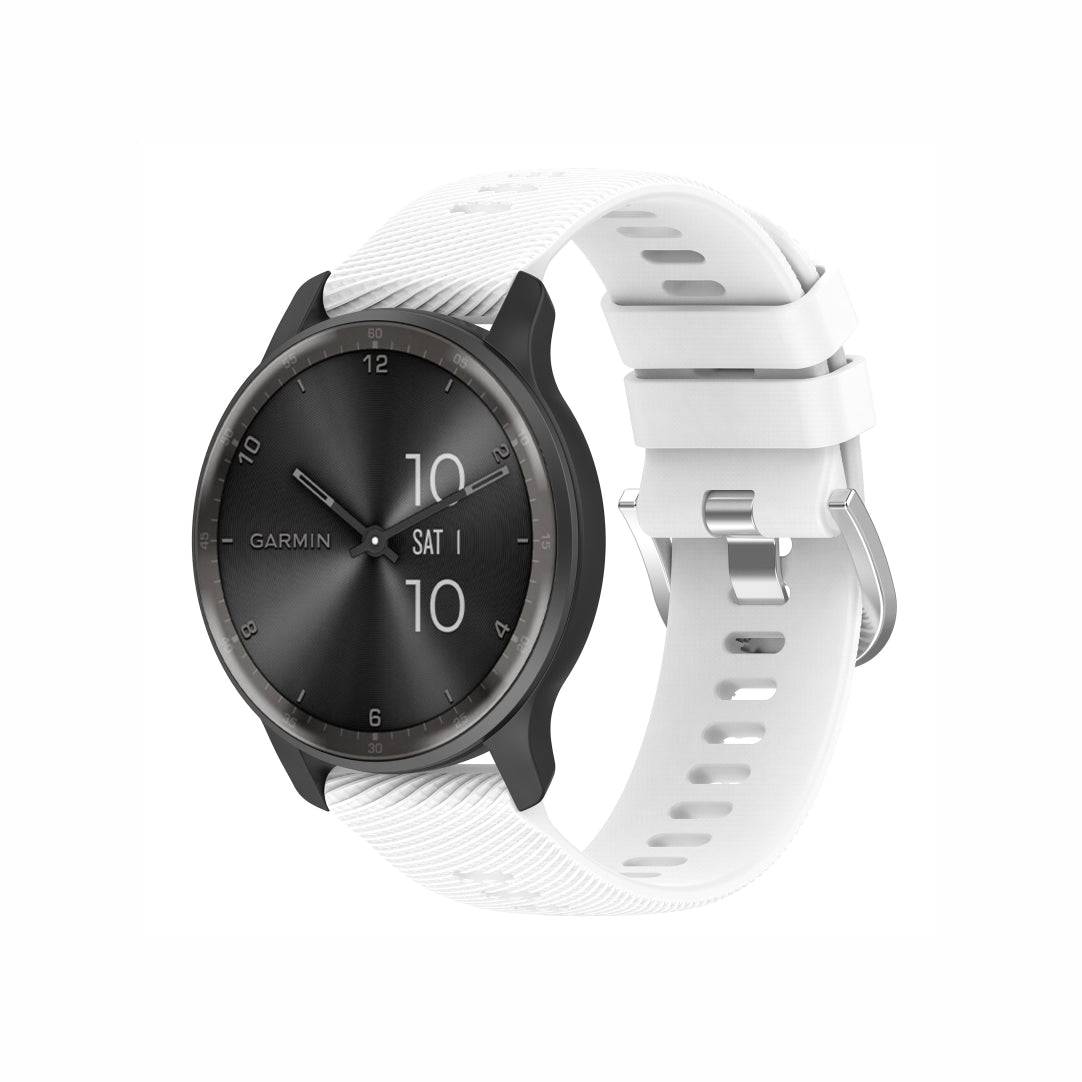 Classic Silicone Watch Band for GARMIN in white, featuring a clean, modern design with a strong silver buckle for all-day comfort.