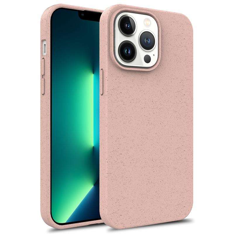 Eco-Friendly Slimline Case for iPhone in pink with camera cutout, made from biodegradable wheat straw. Stylish and sustainable phone protection.
