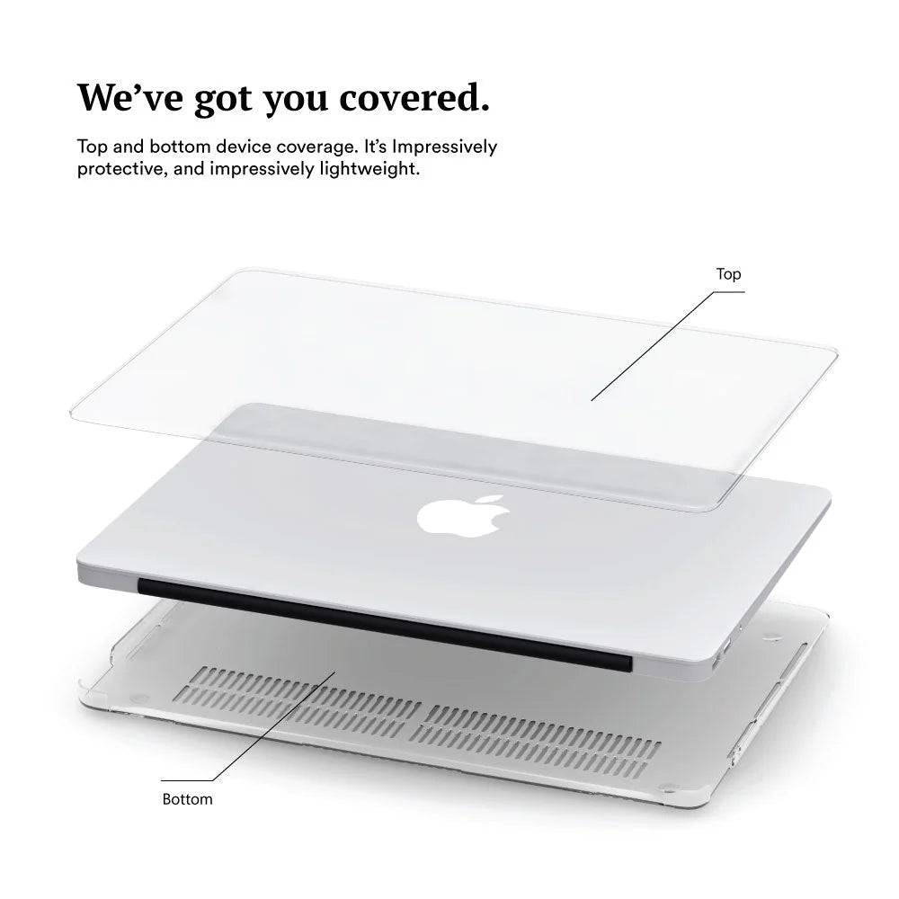 Transparent protective top cover for MacBook, lightweight and clear, with precise cutouts for ports, designed for Apple laptops.