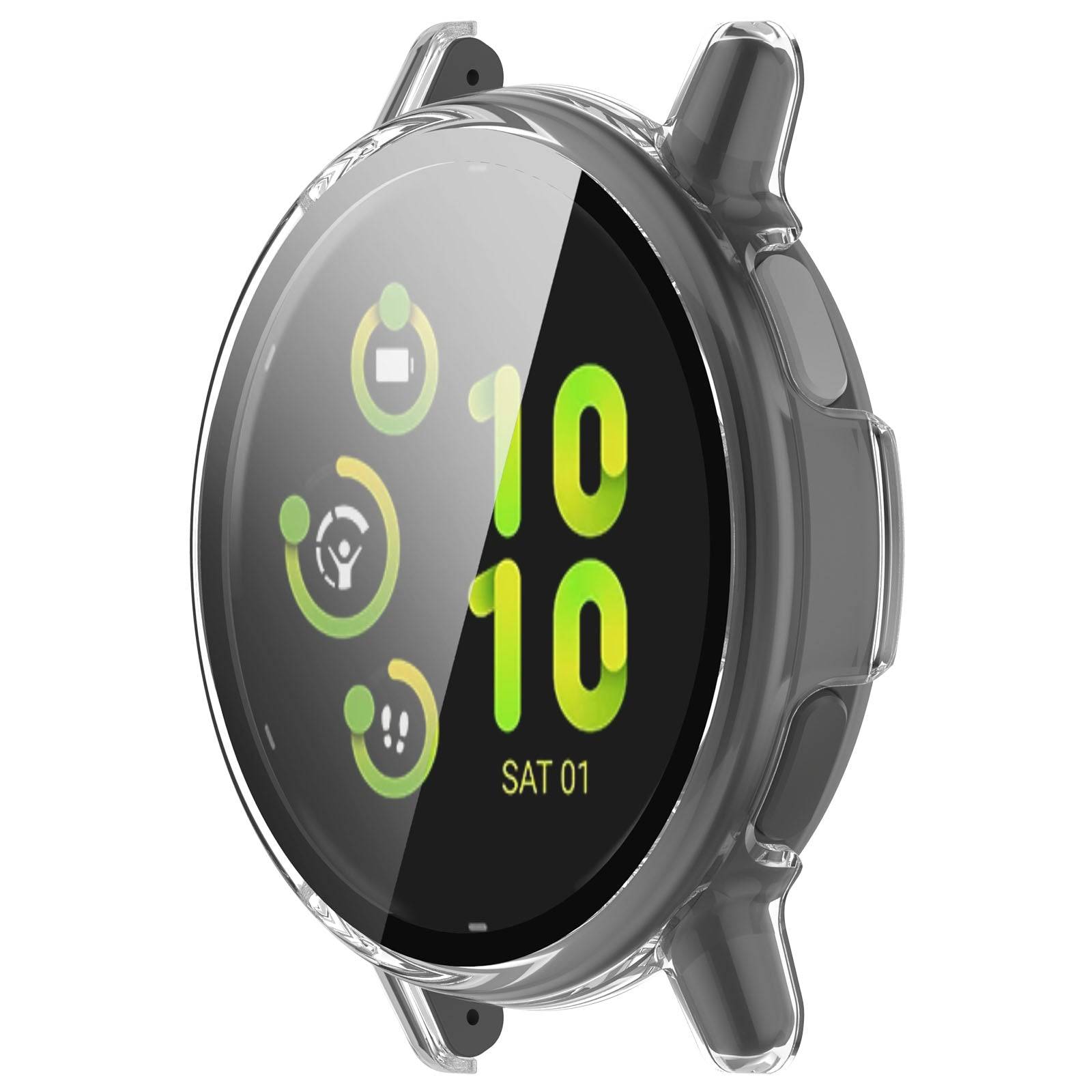 Front-facing view of Garmin Vivoactive 5 with PC Protective Case - Zoodle. Crystal-clear cover maintains screen visibility and touch sensitivity.