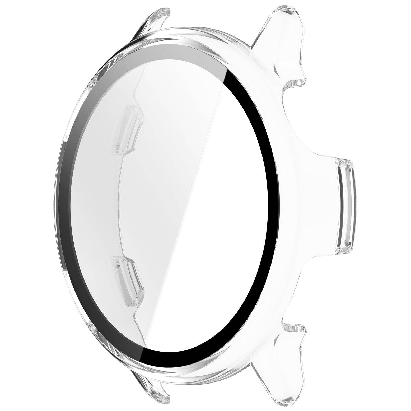 Transparent PC protective case for Garmin Vivoactive 6 with integrated screen protector, designed for scratch and impact resistance.