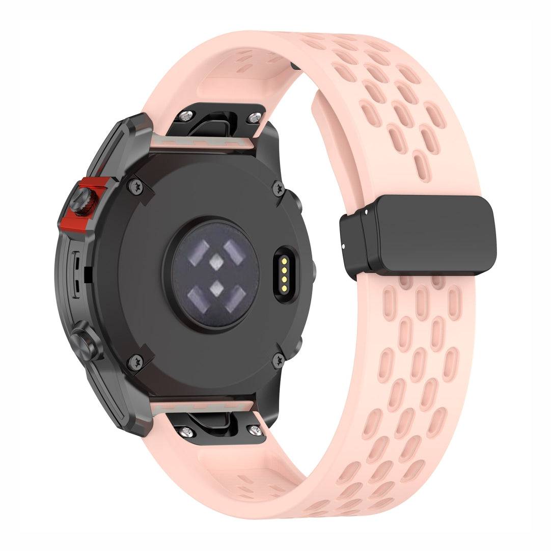 Back view of light pink Sport QuickFit Silicone Strap for GARMIN showing breathable mesh and QuickFit attachment system.