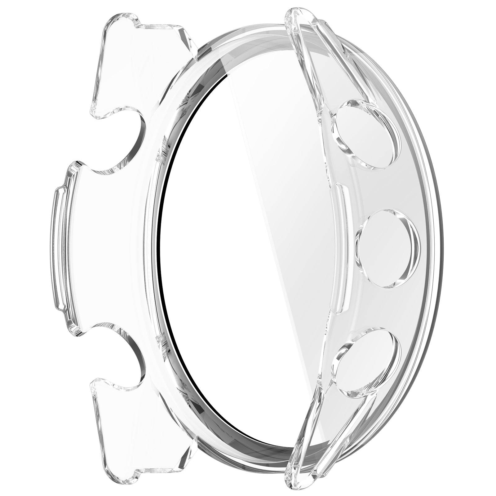 Side view of PC Protective Case for Garmin Forerunner 970, highlighting durable build, clear finish, and precise button openings for easy access.