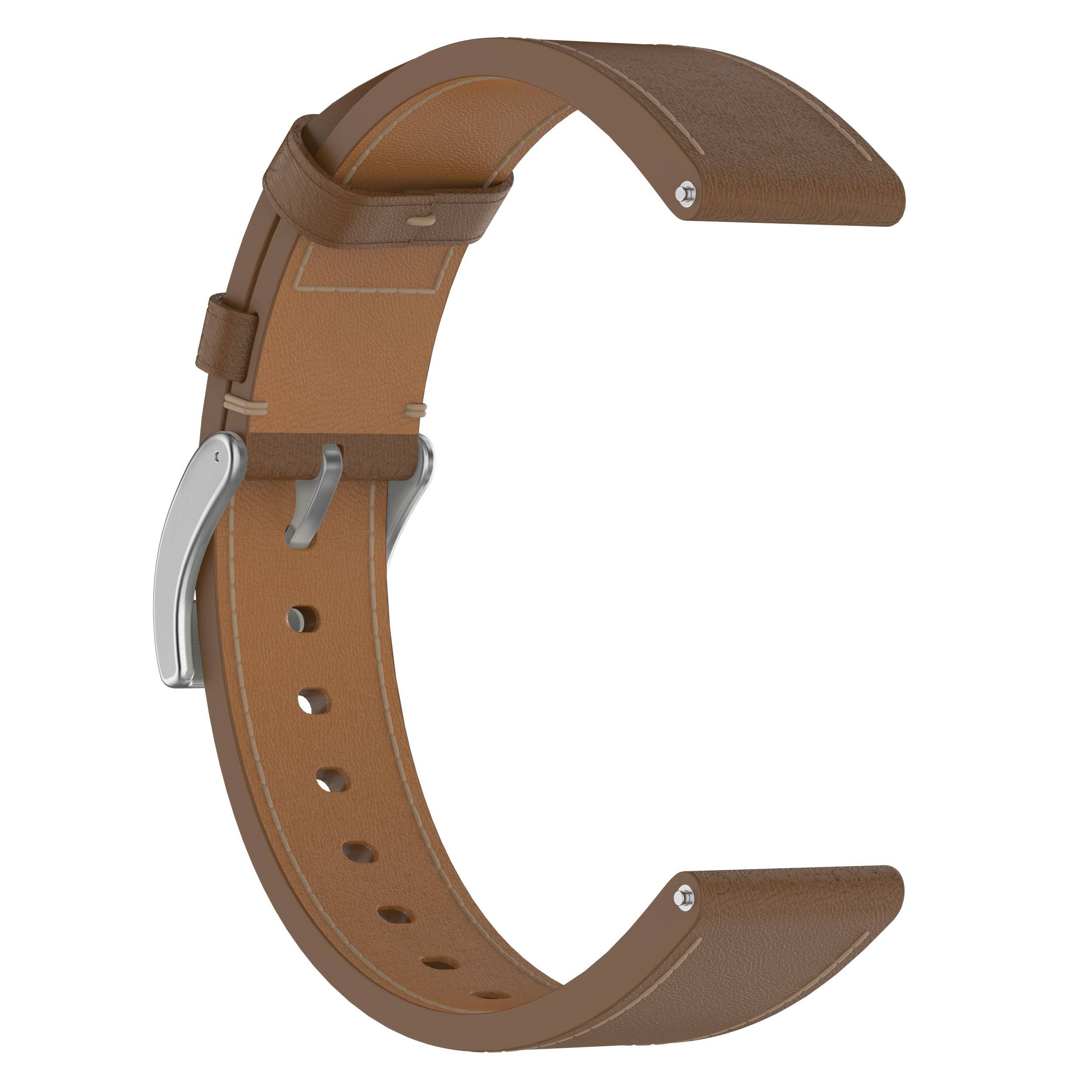Angled view of brown leather Garmin strap by Zoodle, featuring soft lining and quick-fit ends for easy installation and all-day comfort.