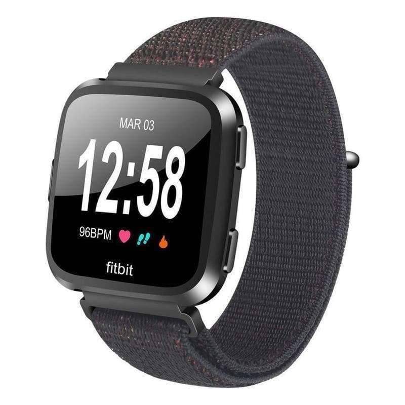 Nylon Loop Sports Strap for Fitbit Versa - Black - Zoodle Fitbit Straps