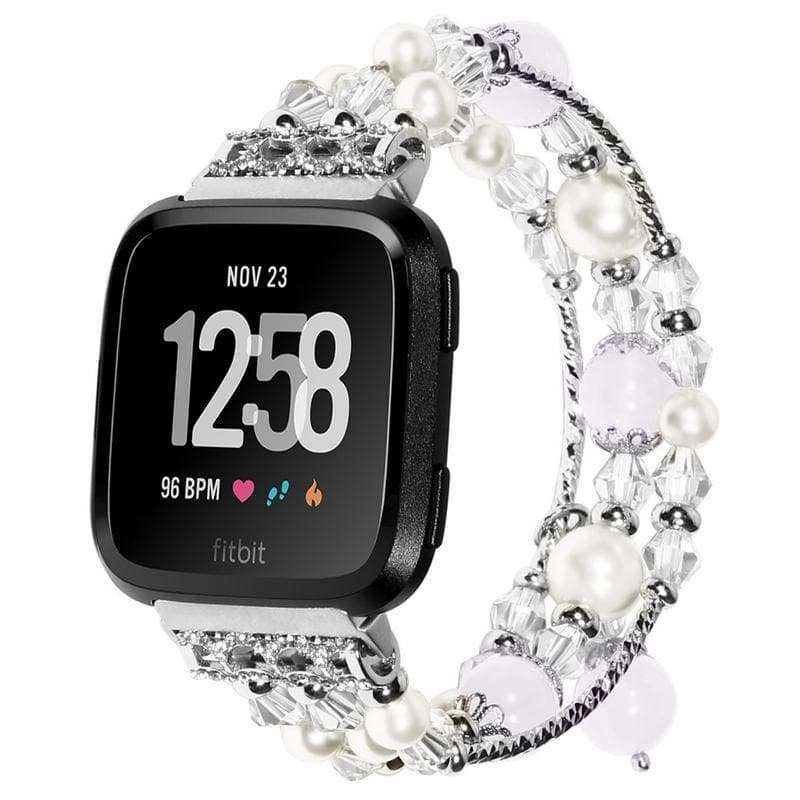 Stainless Steel and Crystal White Fashion Bracelet for Fitbit Versa - Zoodle Fitbit Straps