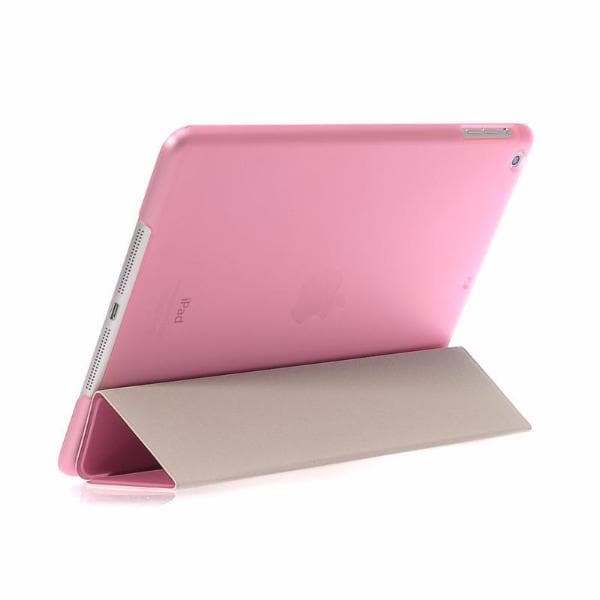 Protective smart flip cover for iPad in pink with a slim design. Features auto wake/sleep function and foldable stand for hands-free use.