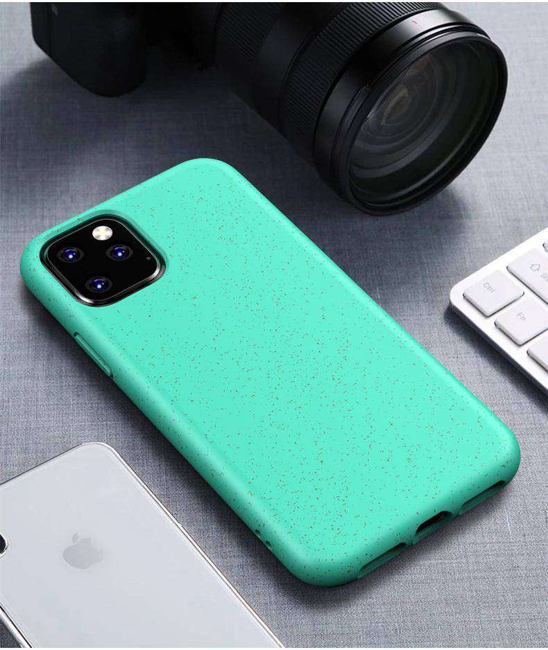 Turquoise Eco-Friendly Slimline iPhone Case with biodegradable wheat straw texture, offering vibrant, sustainable phone protection.