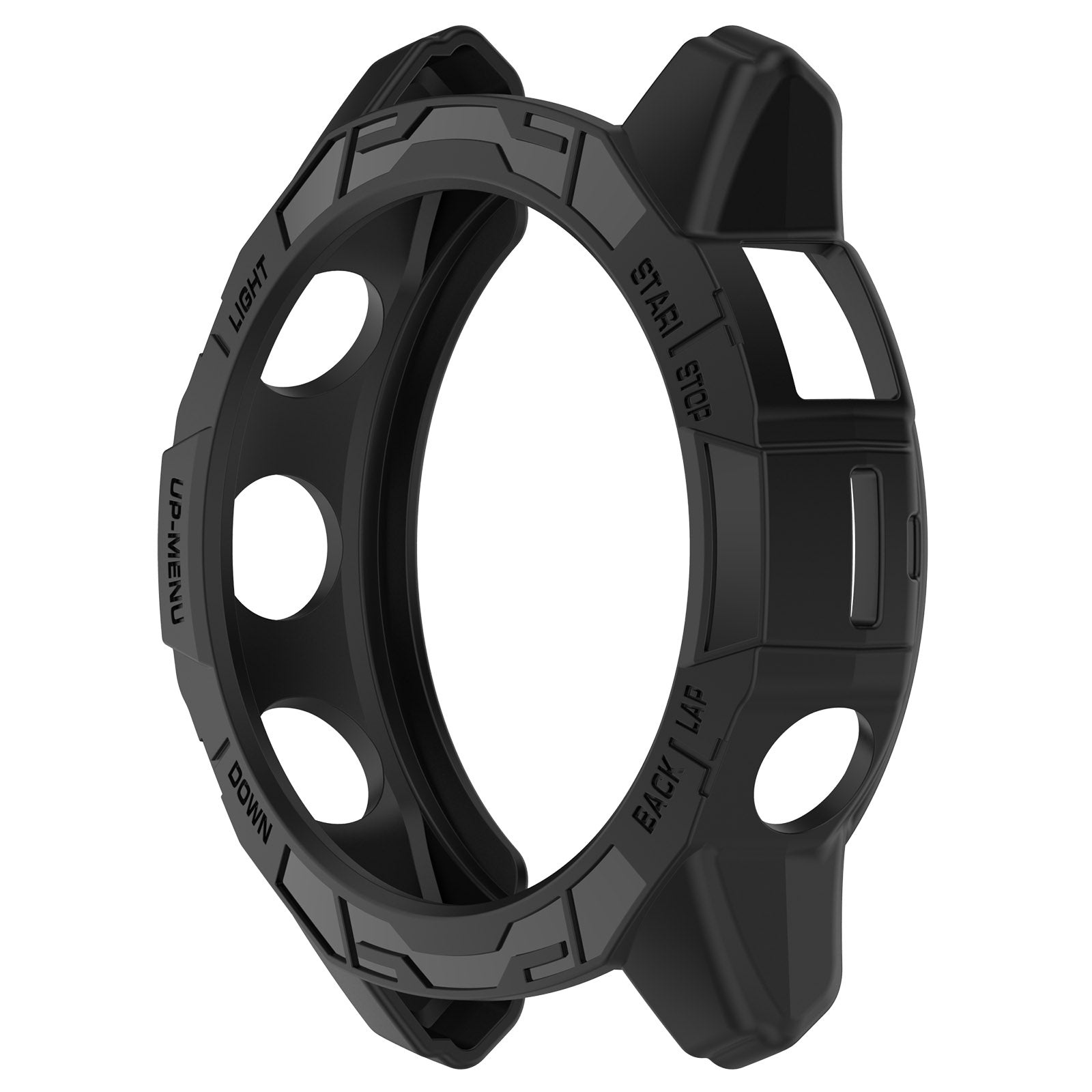 Black Armor Protective Case for GARMIN Fenix E, featuring a tough PC shell with precise cutouts for easy access to buttons and sensors.