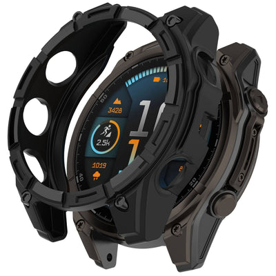 Garmin Fenix 8 Solar Case by Zoodle shown partially installed on smartwatch, offering rugged shockproof protection and precise fit.
