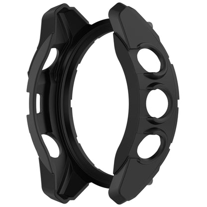 Angled view of Garmin Fenix 8 Solar Case from Zoodle, showing rugged frame and ventilation holes for smartwatch protection.