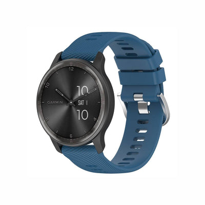 Classic Silicone Watch Band for GARMIN in blue with textured finish and silver buckle, designed for secure and stylish fit on VivoMove Trend.