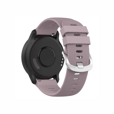 Back view of Classic Silicone Watch Band for GARMIN in lavender, showing soft silicone texture and durable silver buckle.
