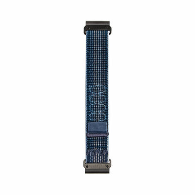 Flat view of blue Comfort Nylon Velcro Band for GARMIN QuickFit, featuring breathable weave and strong Velcro closure.