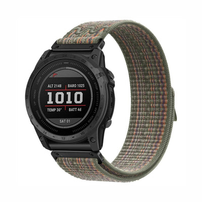 Multicolor green Comfort Nylon Velcro Band for GARMIN QuickFit 22/26mm, lightweight and adjustable for all-day comfort.
