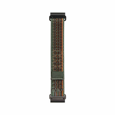 Green multicolor Comfort Nylon Velcro Band for GARMIN, flat display highlighting adjustable and lightweight design.