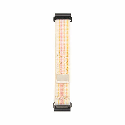 Flat view of pink and yellow Comfort Nylon Velcro Band for GARMIN, breathable and stylish strap for 22/26mm smartwatches.