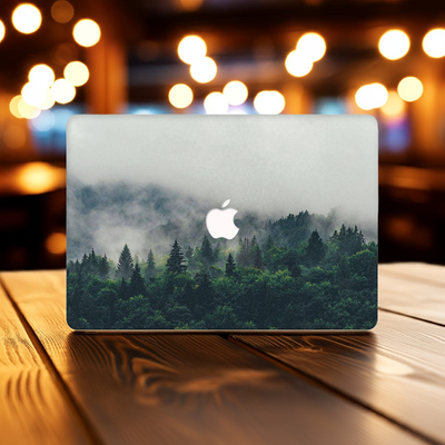 Top selling Designer MacBook Case - Mystic Forest features a misty green forest print on a slim, scratch-resistant hard shell. Perfect for nature lovers and Apple users.