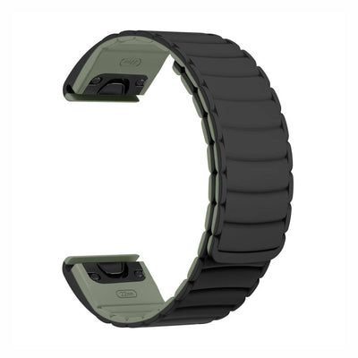 Shell QuickFit Magnetic Silicone Strap for GARMIN in black and green, displayed separately to showcase its flexible, secure magnetic silicone design.