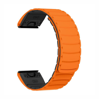 Shell QuickFit Magnetic Silicone Strap for GARMIN in vibrant orange and black, ideal for 22mm Garmin watches with a strong magnetic clasp.