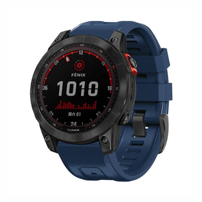SportX QuickFit Silicone Strap for GARMIN in navy blue, rugged and breathable silicone band for Fenix 7 and 7X models.