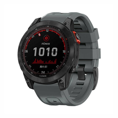 SportX QuickFit Silicone Strap for GARMIN in grey, breathable and secure fit for outdoor use, fits Fenix 7 series watches.