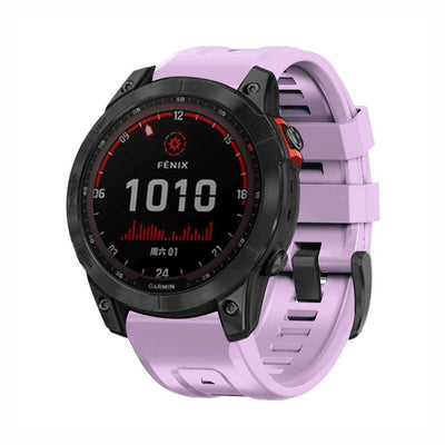 SportX QuickFit Silicone Strap for GARMIN in light purple, stylish and waterproof strap with strong black buckle for Fenix 7.