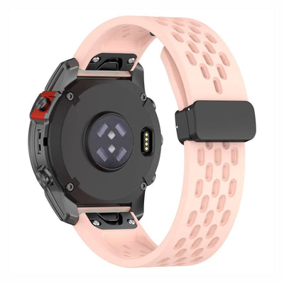 Back view of light pink Sport QuickFit Silicone Strap for GARMIN showing breathable mesh and QuickFit attachment system.