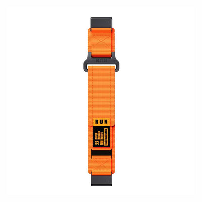 Flat view of Tactical QuickFit Strap for GARMIN in orange. Rugged nylon with black label and Velcro fastening for 22mm Garmin models.