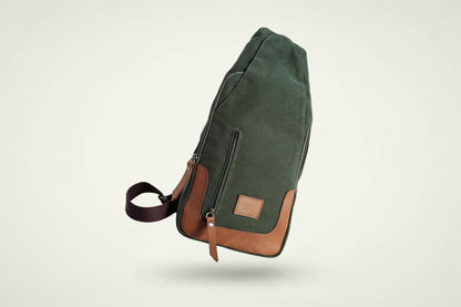 Zoodle Olive iPad Sling Bag made from 14oz stone wash canvas and premium leather, ideal for carrying tablets in South Africa.