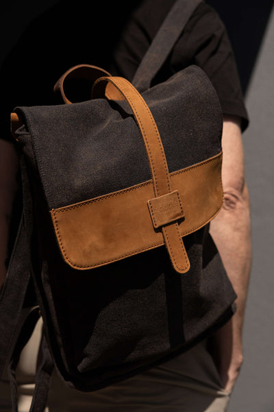 Zoodle Laptop Backpack in 14oz stone wash canvas and premium leather, stylish and durable for urban use. Ideal for carrying laptops in South Africa.
