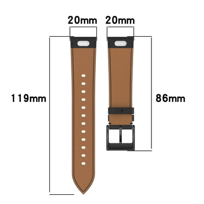 Zoodle leather strap for Garmin 20mm with dimensions 119mm and 86mm, designed for breathable comfort and secure fit in active lifestyles.